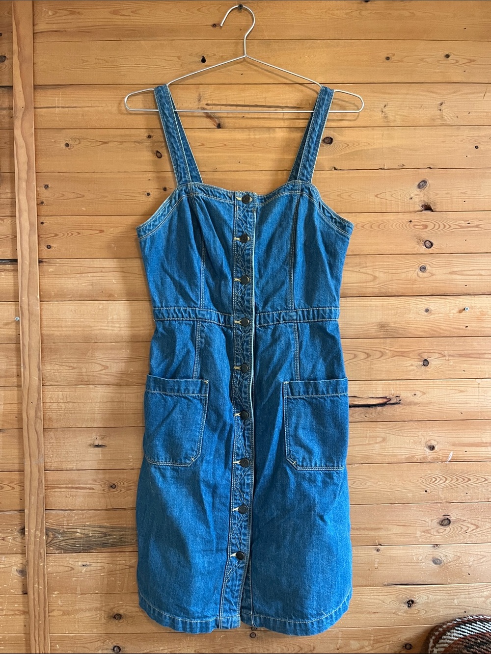 Classic Blue Denim Button-Front Midi Dress